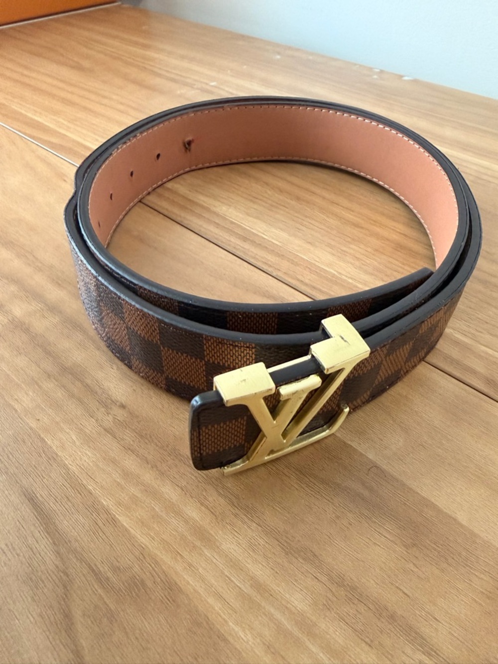 Louis Vuitton Brown Damier Canvas Belt with Gold LV Buckle